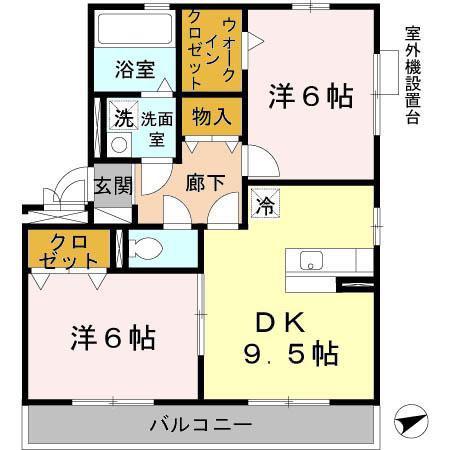 フォンテーヌブロー(2DK/2階)の間取り写真