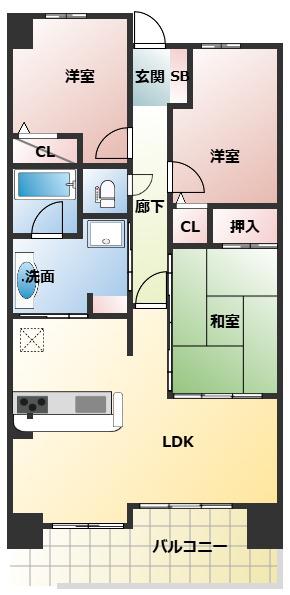 レジディア都島I(3LDK/2階)の間取り写真