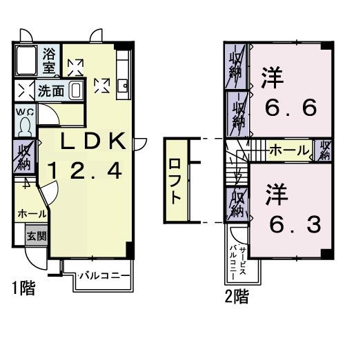 アウローラA(2LDK/1階)の間取り写真