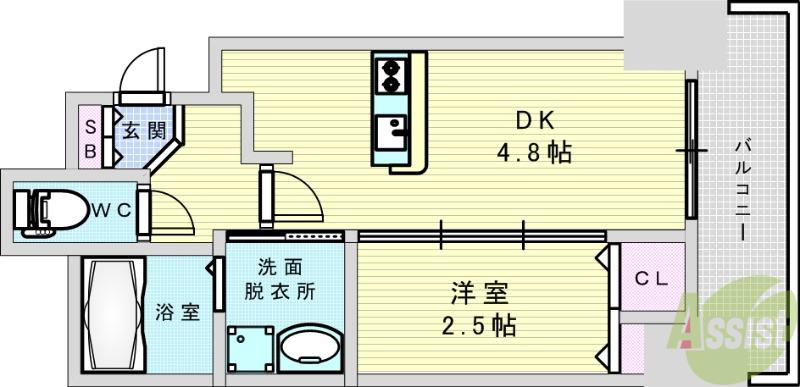 MIELE吹田(1DK/13階)の間取り写真