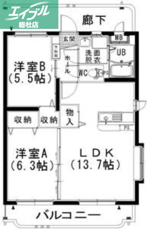 グランコートI(2LDK/3階)の間取り写真