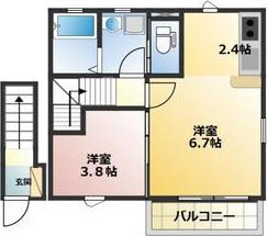 八軒ヴィラ(1LDK/2階)の間取り写真