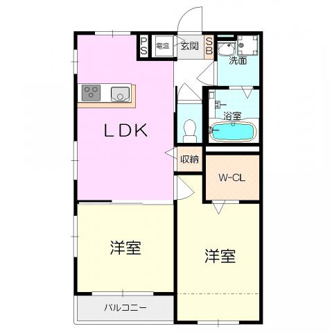 リヴェール(2LDK/1階)の間取り写真