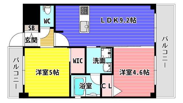エステムコート難波ウエスト-SIDEIIベイフレックス(2DK/3階)の間取り写真