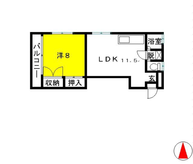 金峰ハイツ(1LDK/3階)の間取り写真