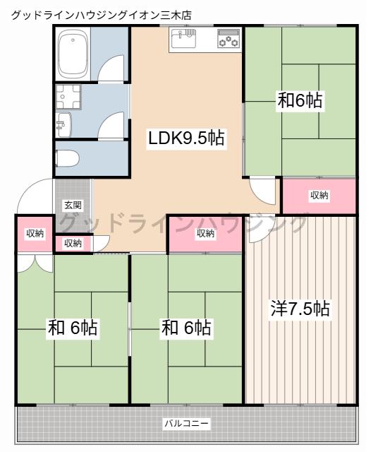 ローレルハイツ三木3号棟(4DK/4階)の間取り写真