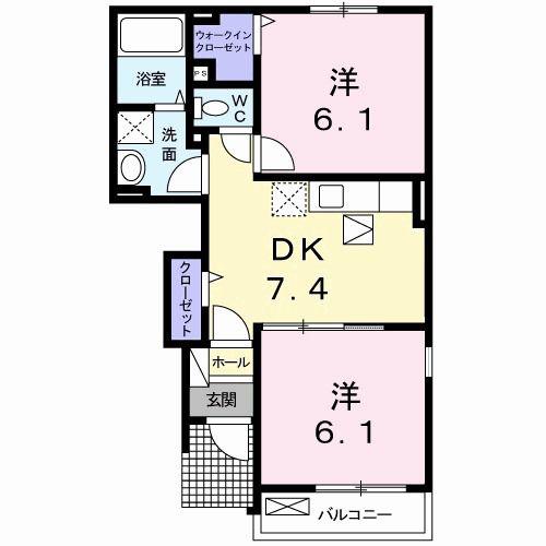 プラシードKI II(2DK/1階)の間取り写真
