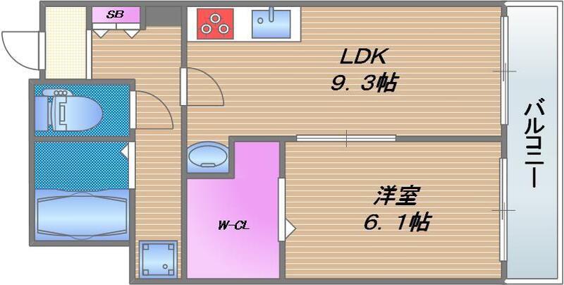 ベルビュー森ノ宮(1LDK/4階)の間取り写真