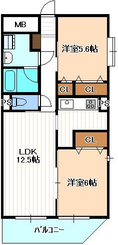 グレイスカーサ(2LDK/1階)の間取り写真