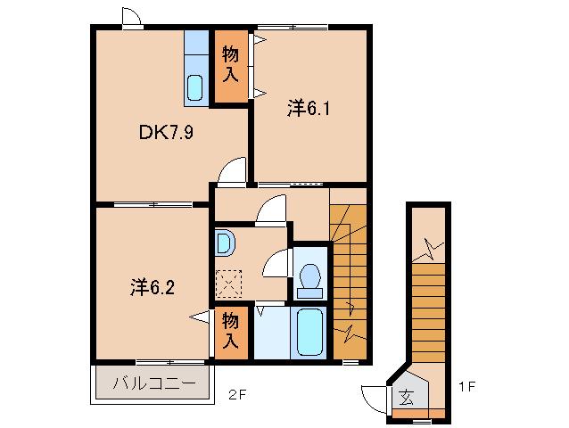 プレンティII(2DK/2階)の間取り写真