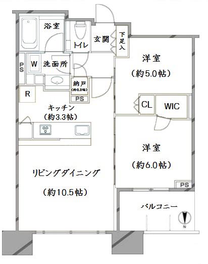 シティタワー武蔵小杉(2LDK/5階)の間取り写真