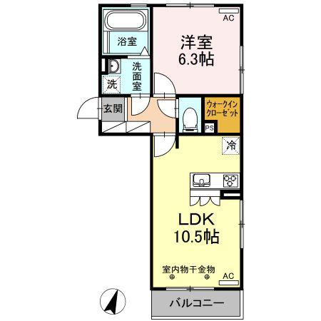 ニューブリッジF(1LDK/2階)の間取り写真