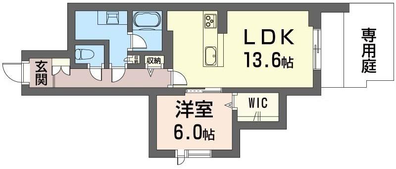 グランブルー武蔵浦和(1LDK/1階)の間取り写真