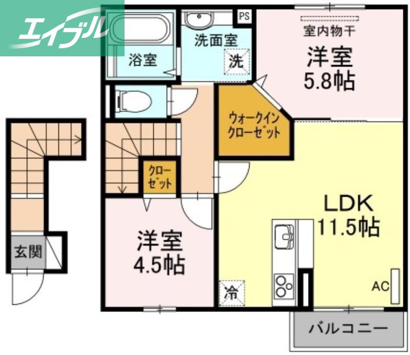 グランド ソレイユ A棟(2LDK/2階)の間取り写真