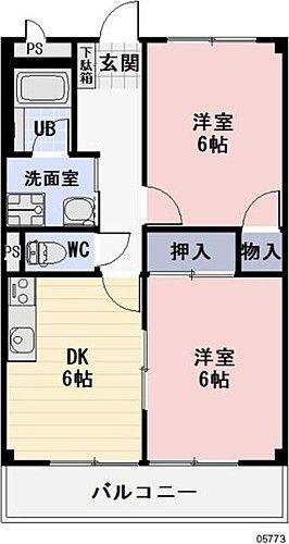 ロザージュII(2DK/2階)の間取り写真