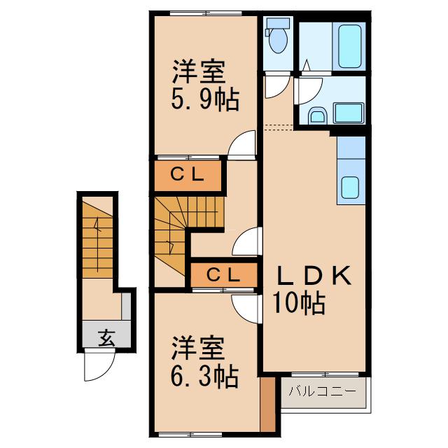 エヴァーグリーン(2LDK/2階)の間取り写真