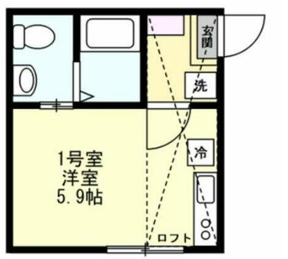 ベイルーム三ツ沢(ワンルーム/1階)の間取り写真