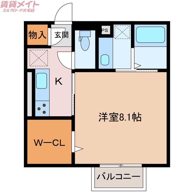 キートスマルカ C棟(1K/2階)の間取り写真
