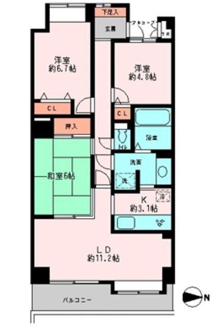 サンマンションアトレ町屋(3LDK/4階)の間取り写真