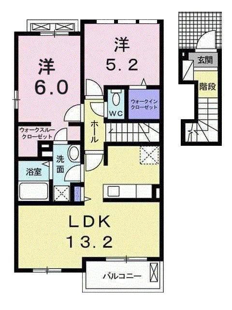 伊予鉄道郡中線 余戸駅 徒歩9分 2階建 築10年(2LDK/2階)の間取り写真