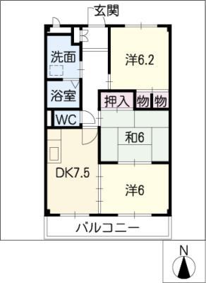 セントポーリア武路(3DK/1階)の間取り写真
