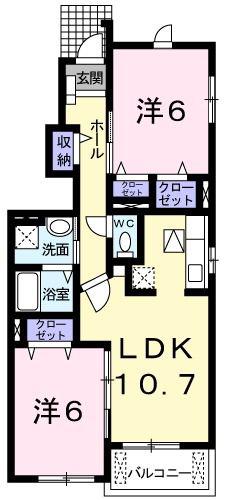プリムローズIII(2LDK/1階)の間取り写真