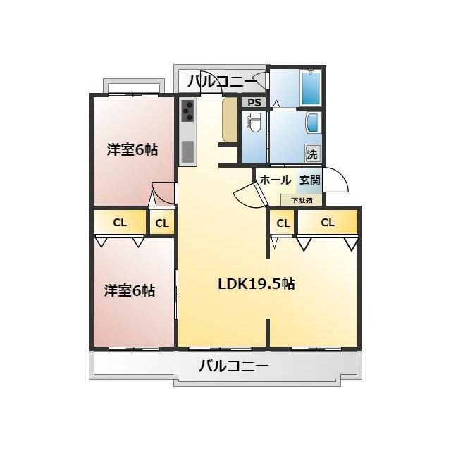 VILLAGE森の里A号棟(2LDK/1階)の間取り写真
