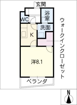 イサリオン(1K/4階)の間取り写真