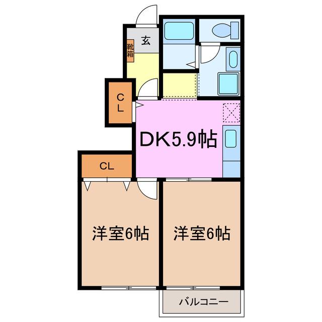 リオン園原I・II棟(2DK/1階)の間取り写真