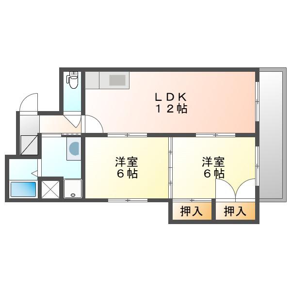 第二大興ビル(2LDK/6階)の間取り写真