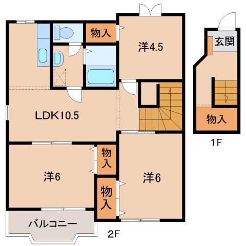 カーサグリーンI(3LDK/2階)の間取り写真