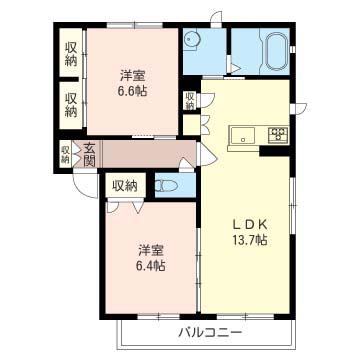 PARCVERT E(2LDK/2階)の間取り写真