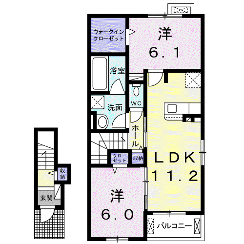 フィオーレII(2LDK/2階)の間取り写真