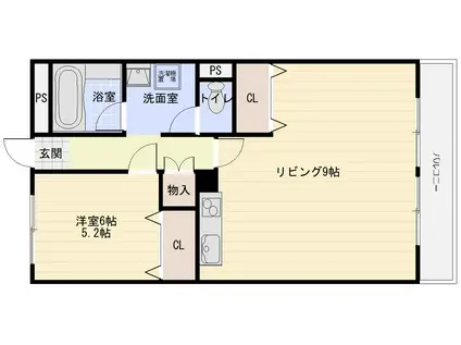 エステマール弥刀(1LDK/2階)の間取り写真