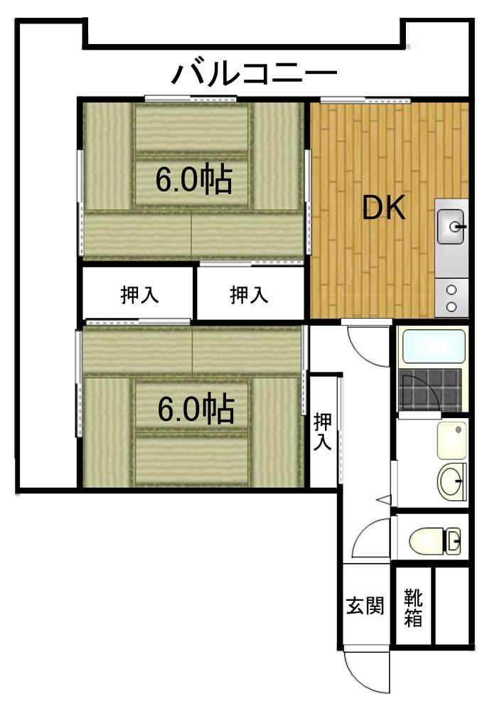 パルム惣門町(2DK/5階)の間取り写真
