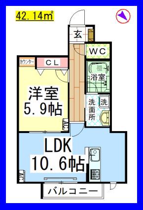 AF ヘロン(1LDK/2階)の間取り写真