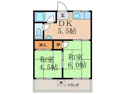 堂の池ハイツ(2DK/2階)の間取り写真