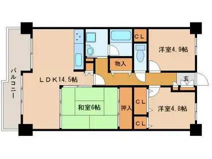 シャルマンコーポ第3瀬田1(3LDK/5階)の間取り写真