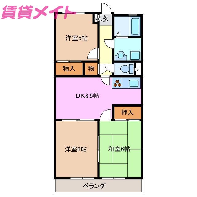 レジデンス優珈里(3DK/5階)の間取り写真