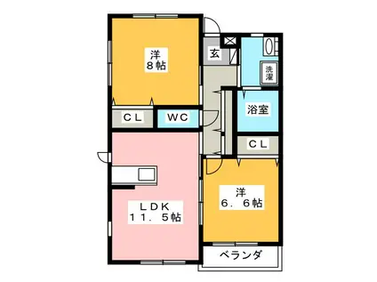 コミーテ大仏町 A(2LDK/3階)の間取り写真