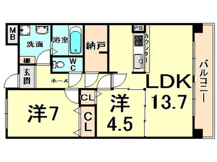 ピースコート園田(2LDK/2階)の間取り写真