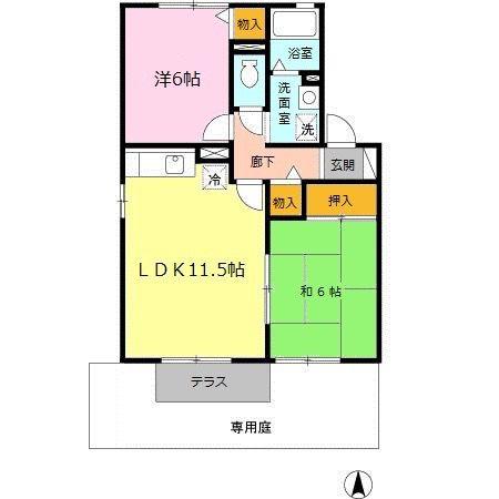 セジュールS C棟(2LDK/1階)の間取り写真