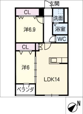 FACE MANSION(2LDK/2階)の間取り写真