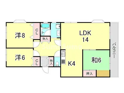 ハイツ仏天垣(3LDK/1階)の間取り写真