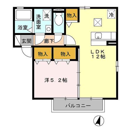 グリーンヒルK-II A棟(1LDK/1階)の間取り写真