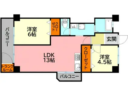 第五共立ビル(2LDK/4階)の間取り写真