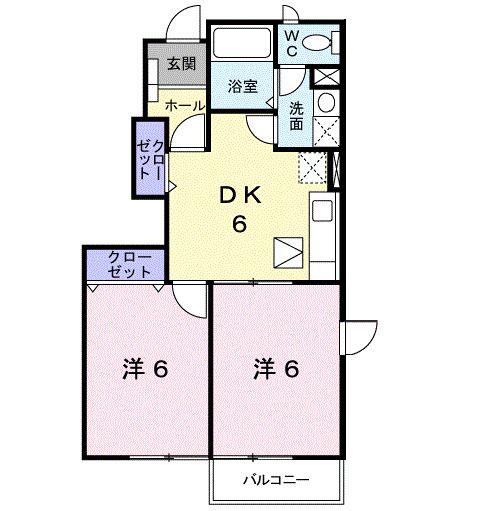 プラティークB(2DK/1階)の間取り写真