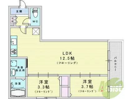 VILLA 41 YAMATE SUITAヴィラ ヨンジュウイチ ヤ(2LDK/1階)の間取り写真