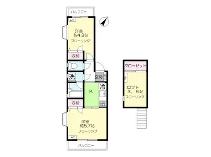 カーサカルム(2K/2階)の間取り写真