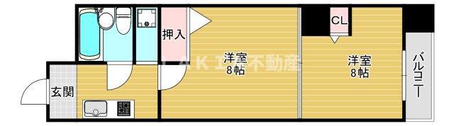 朝日プラザ西道頓堀(1LDK/2階)の間取り写真